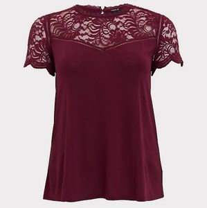TORRID PLUM PURPLE CREPE LACE SLEEVE TOP